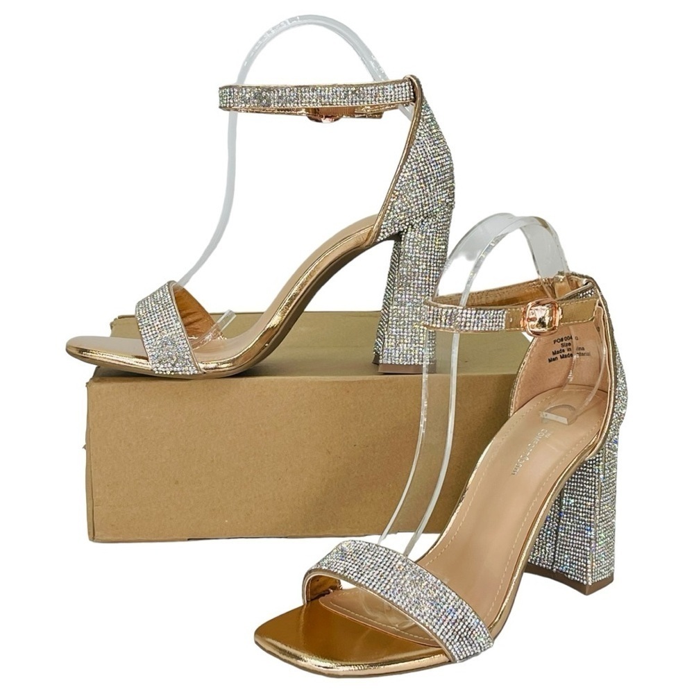 Journee Collection IDDA Rose Gold Rhinestone Studded Womens Heels Size 9M - Picture 10 of 13